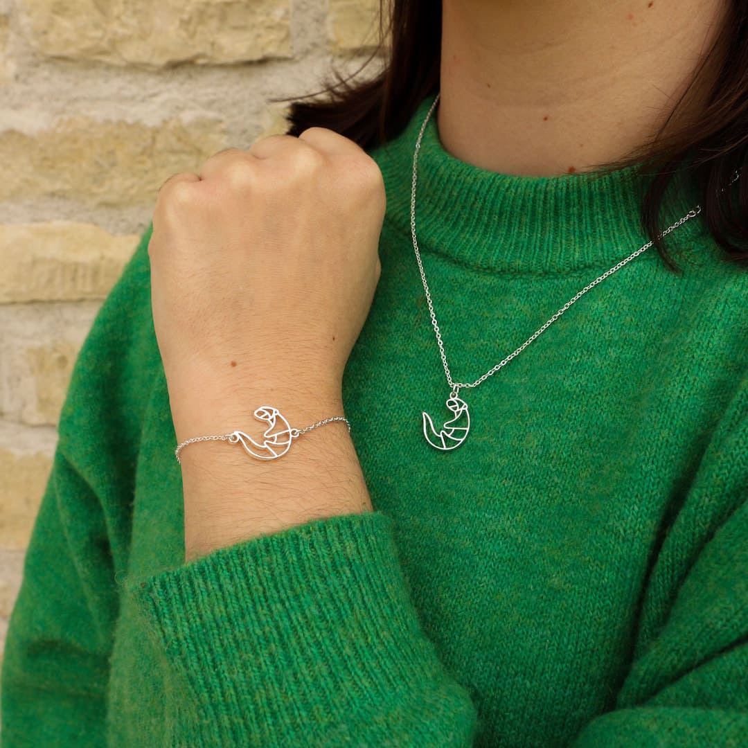 Parrure bracelet et collier loutre argent chaîne