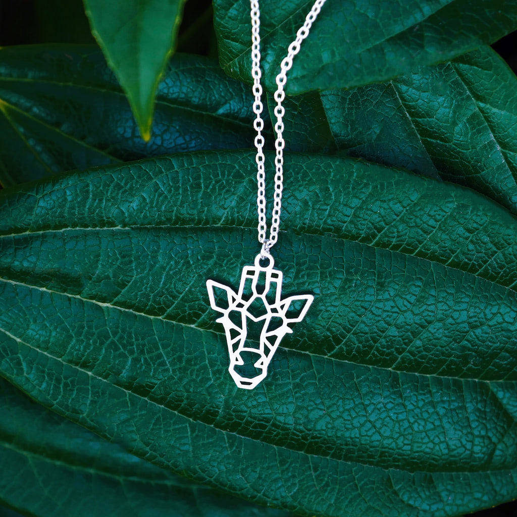 collier girafe argent chaine Feuille