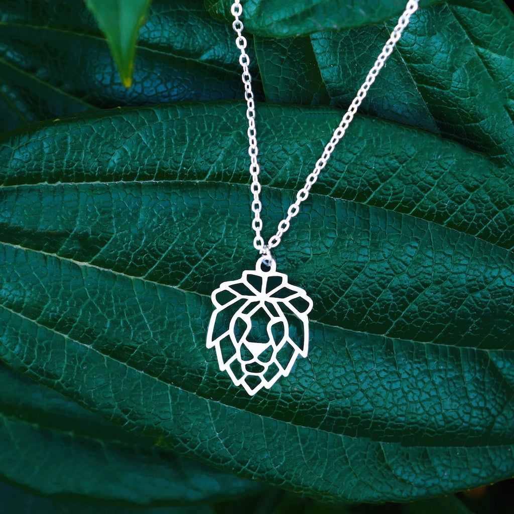 Collier Lion Argent Chaîne Feuille