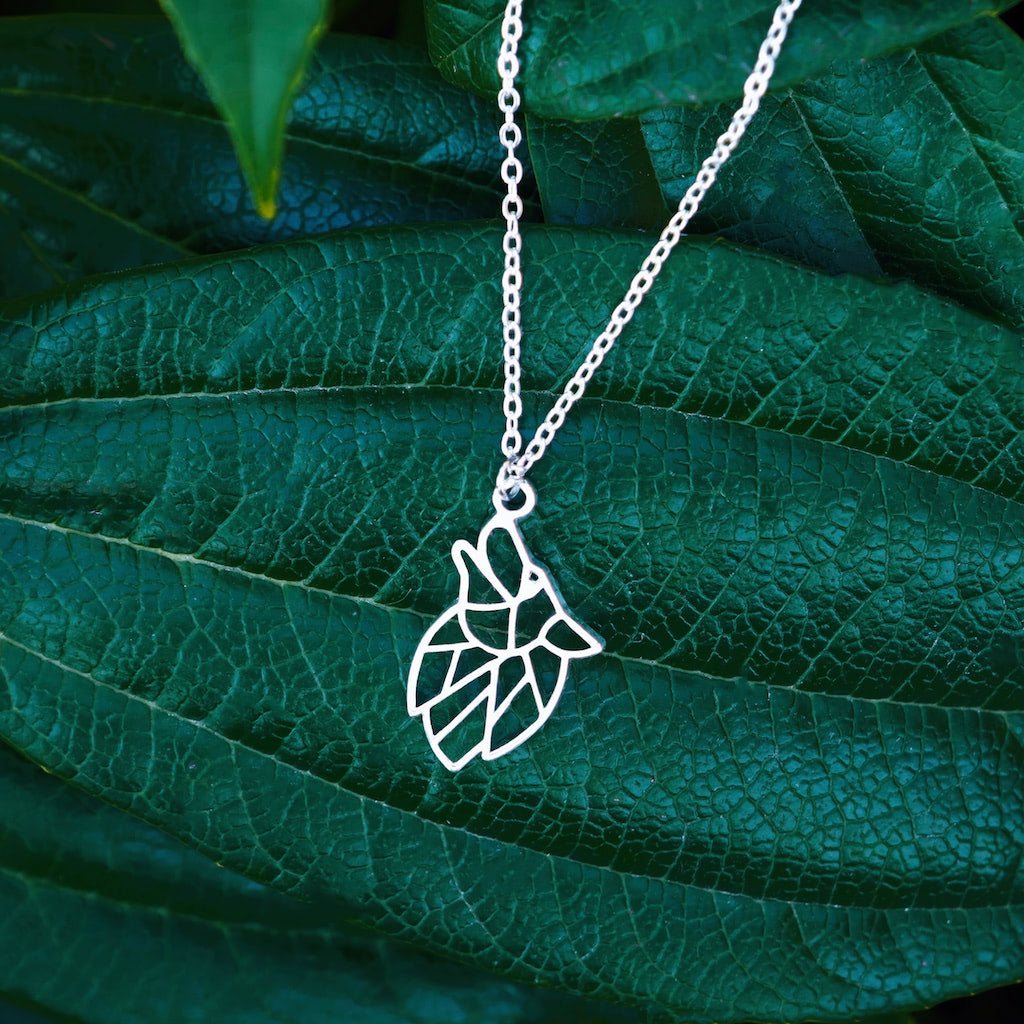 collier loup argent chaine Feuilles