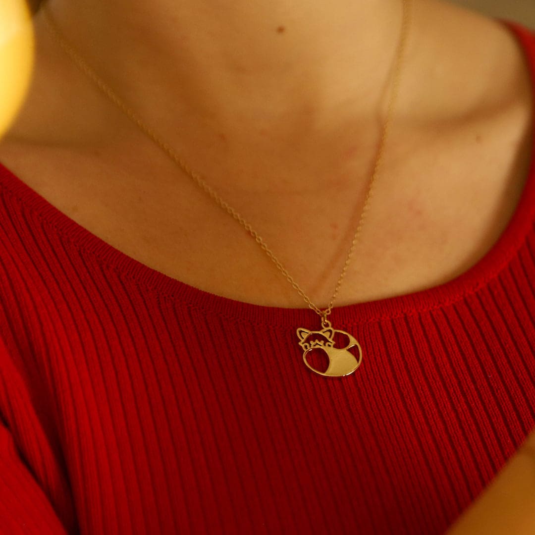 Pendentif panda roux or pull rouge
