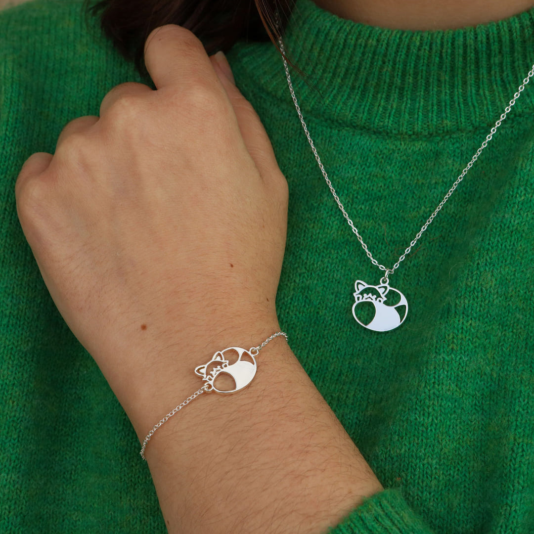 ensemble collier et bracelet panda roux chaîne argent