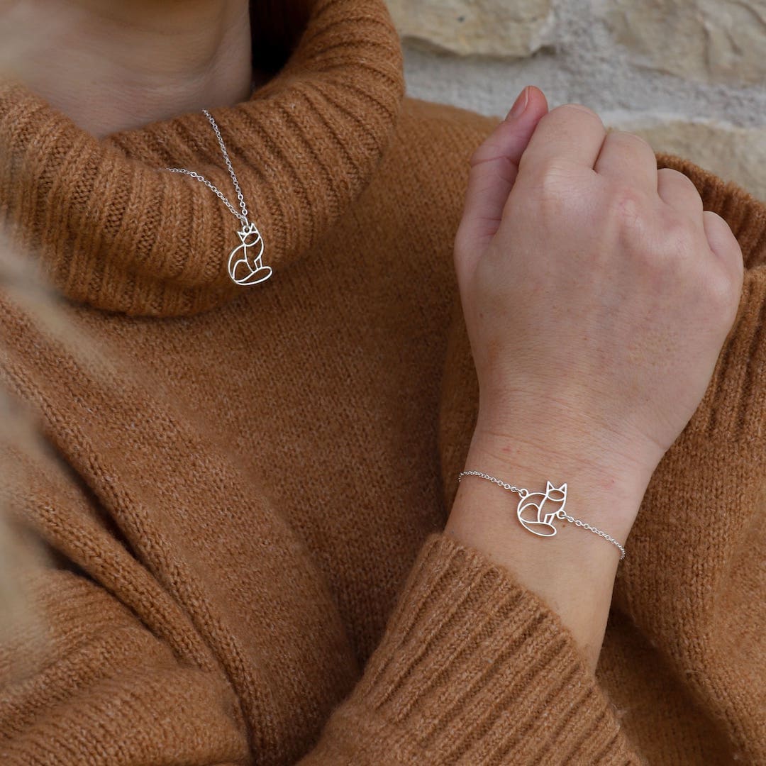 Ensemble bijoux animal totem collier et bracelet chat