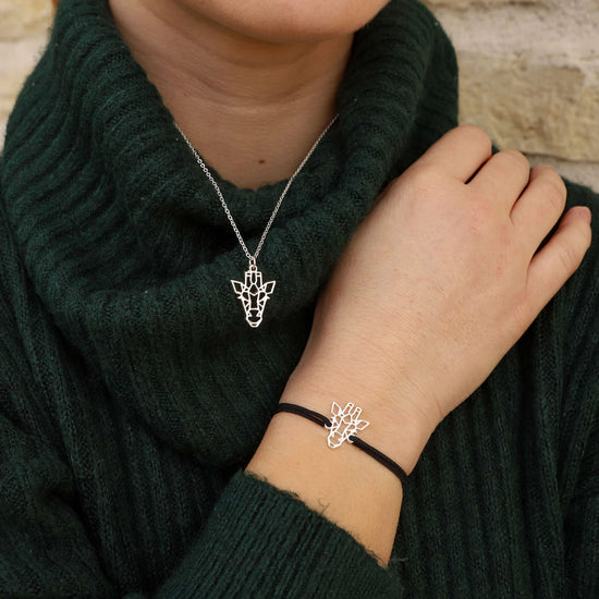 Ensemble bijoux animal totem collier et bracelet girafe argent chaîne