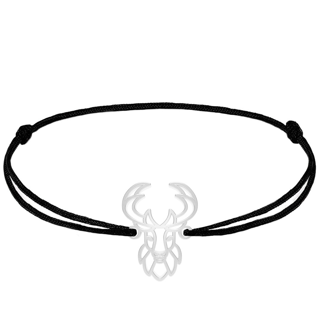 Bracelets Animal Totem Cerf 2 argent cordon #Couleur et bracelet_Argent avec cordon #Modèle_Modèle 2