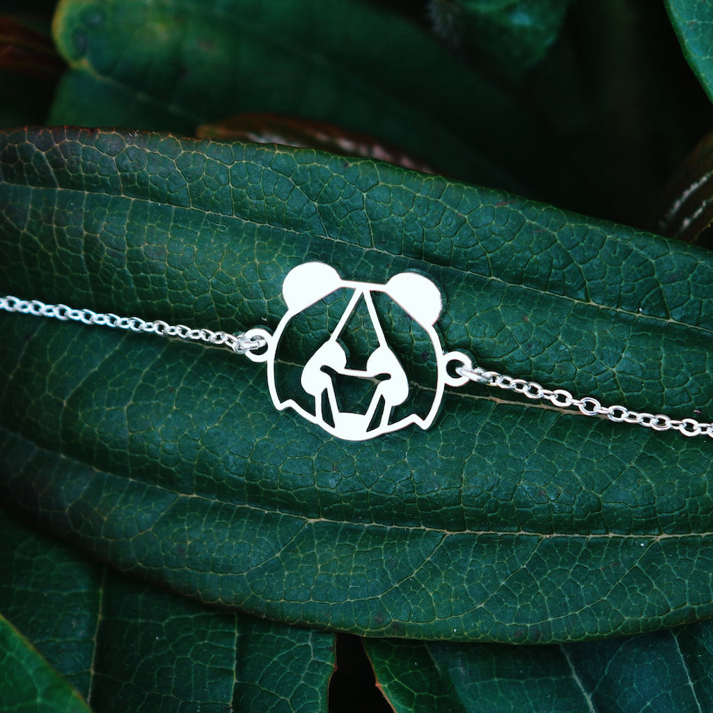 bracelet panda argent chaine feuille