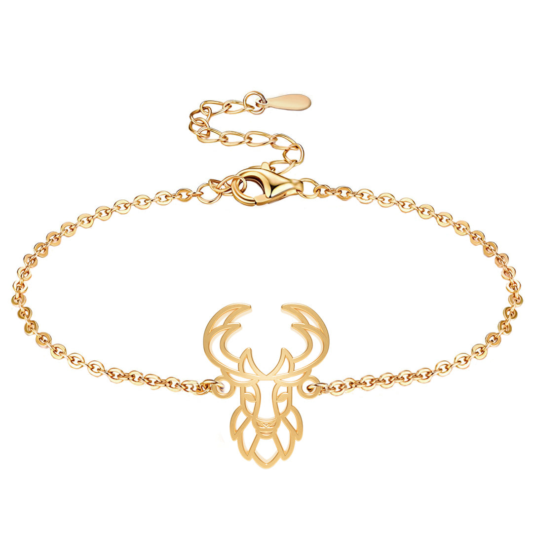 Bracelets Animal Totem Cerf 2 Or chaîne #Couleur et bracelet_Or avec chaîne #Modèle_Modèle 2
