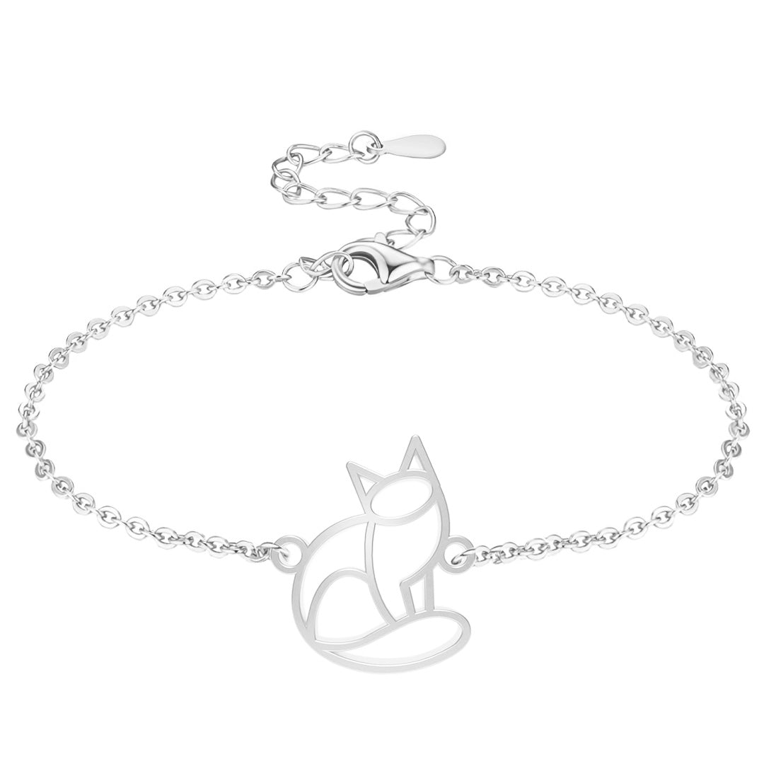 Bracelet Chat Argent Chaîne #Couleur et bracelet_Argent avec chaîne