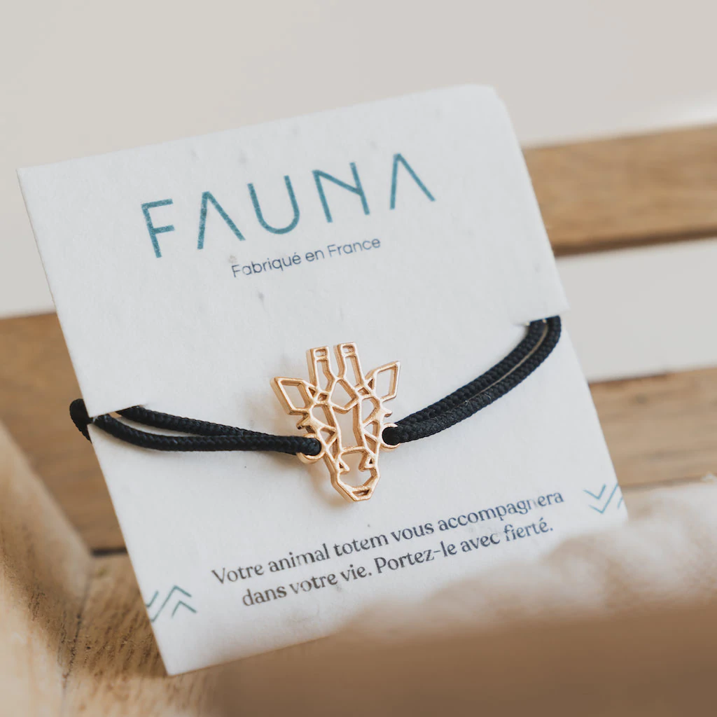 Bracelet Girafe Or Cordon sur carte ensemencée