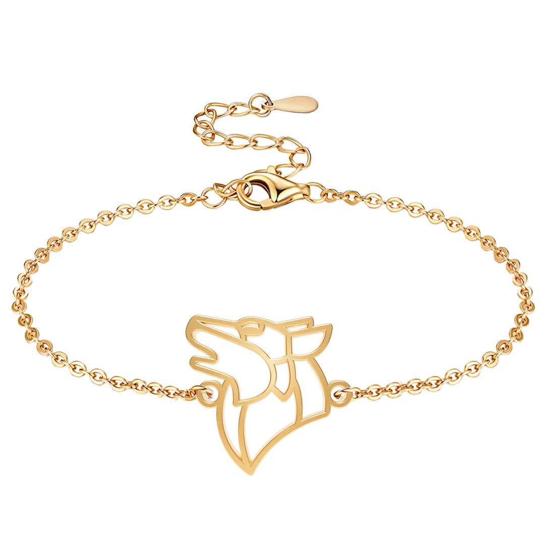 bracelet loup 2 or chaine  #Couleur et bracelet_Or avec chaîne #Modèle_Modèle 2