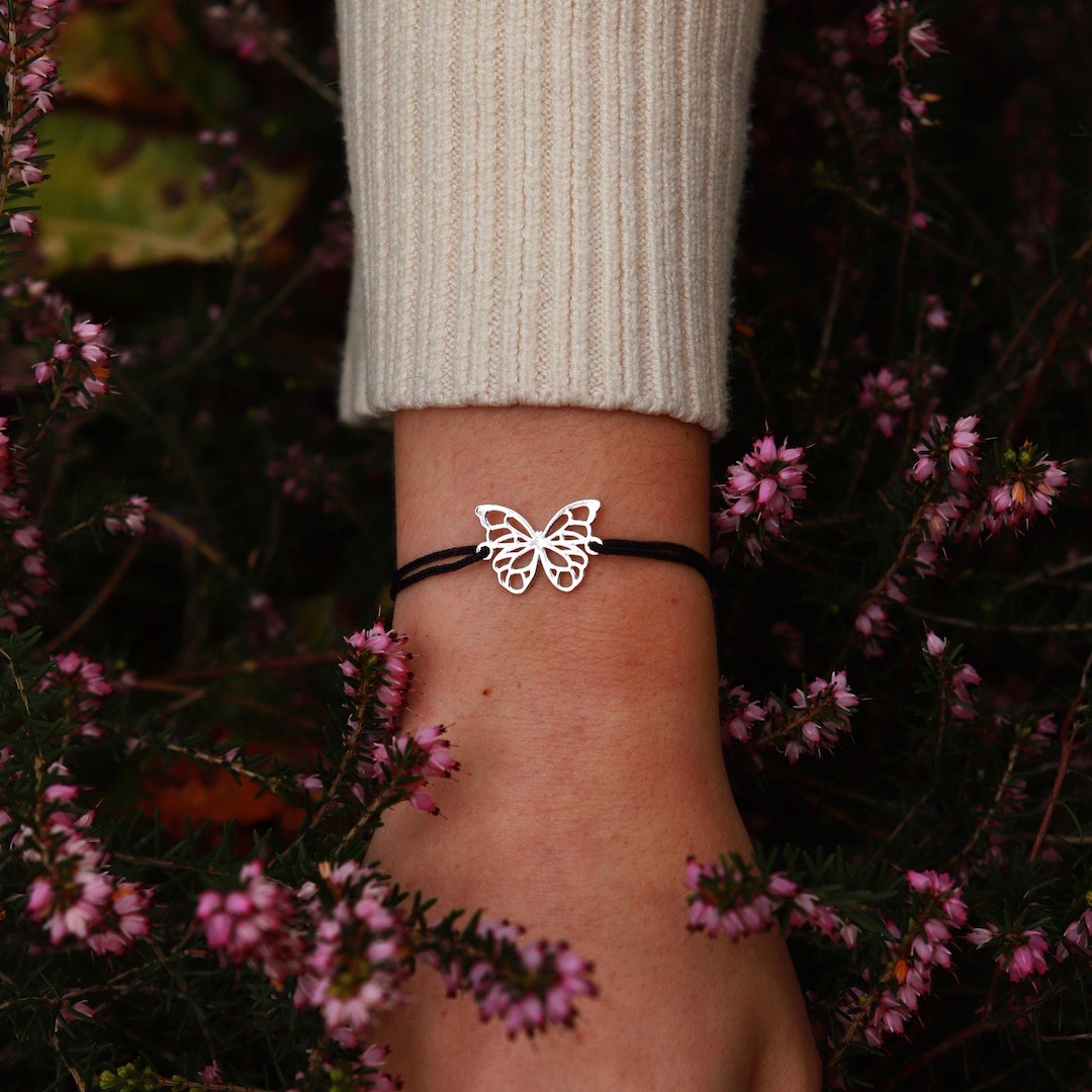 Bracelet Papillon Argent Cordon fleurs