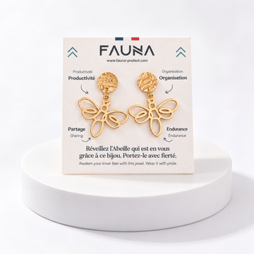 Boucles d'oreilles abeille or sur carte Fauna