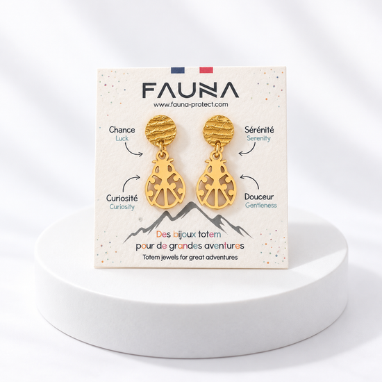 Boucles d'oreilles coccinelle or sur carte Fauna