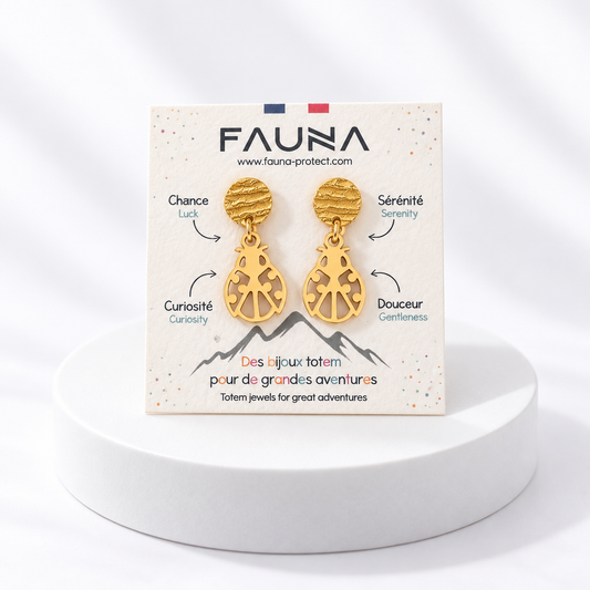 Boucles d'oreilles coccinelle or sur carte Fauna