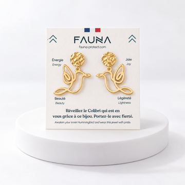 Boucles d'oreilles colibri or sur carte Fauna