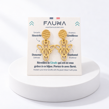 Boucles d'oreilles girafe or sur carte Fauna