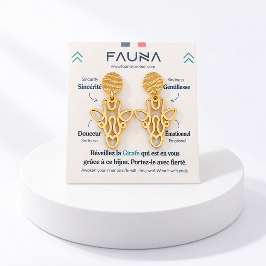 Boucles d'oreilles girafe or sur carte Fauna