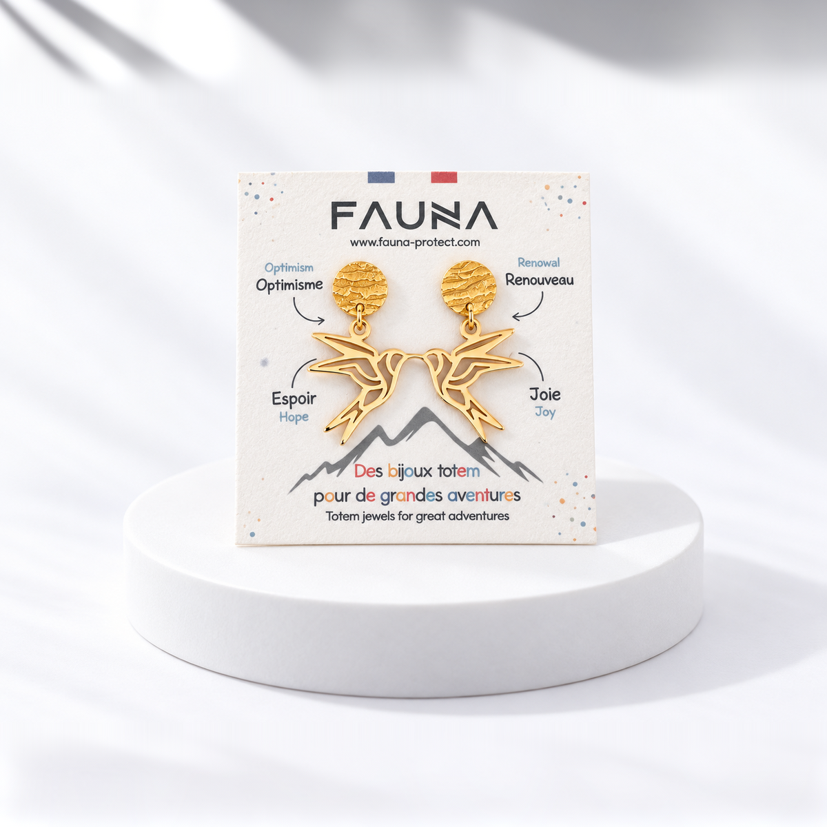 Boucles d'oreilles hirondelle or sur carte Fauna