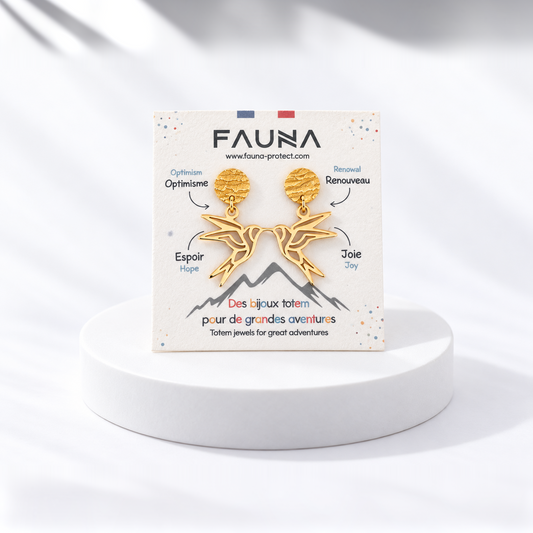 Boucles d'oreilles hirondelle or sur carte Fauna