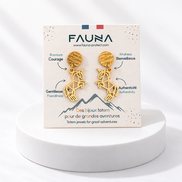 Boucles d'oreilles licorne or sur carte Fauna