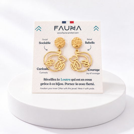 Boucles d'oreilles loutre or sur carte Fauna