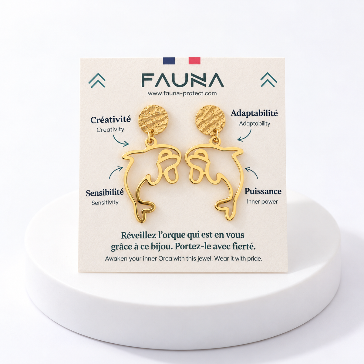 Boucles d'oreilles orque or sur carte Fauna
