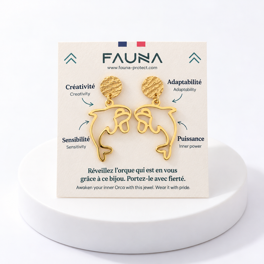 Boucles d'oreilles orque or sur carte Fauna