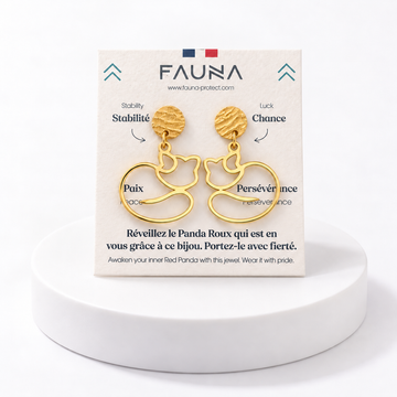 Boucles d'oreilles panda roux or sur carte Fauna