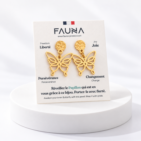 Boucles d'oreilles papillon or sur carte Fauna