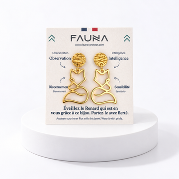 Boucles d'oreilles renard or sur carte Fauna