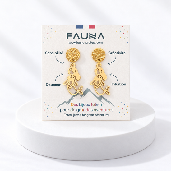 Boucles d'oreilles sirène or sur carte Fauna
