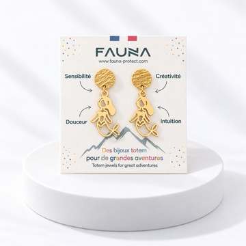 Boucles d'oreilles sirène or sur carte Fauna