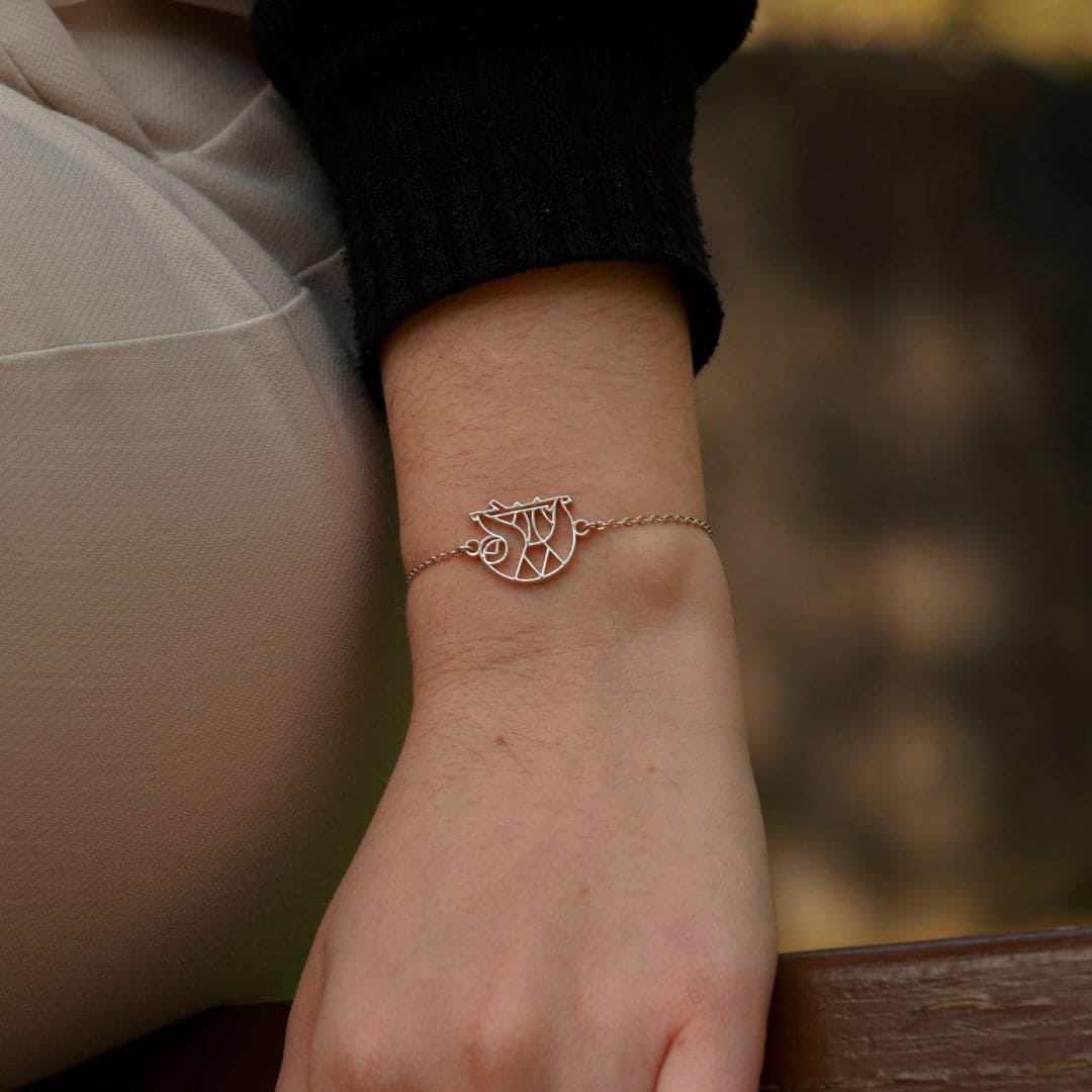 Bracelet Paresseux Acier Inoxydable - Cadeau Pour Elle, Symbole Relaxation, Livré Dans Pochette Velours