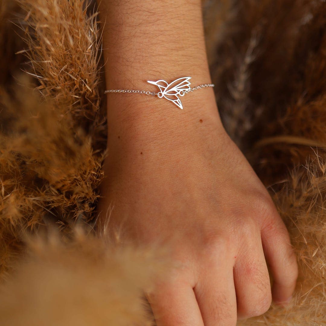 bracelet colibri argent chaîne animal totem poignet femme