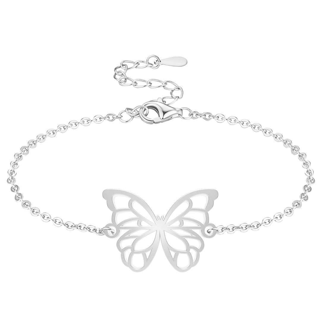 Bracelet Papillon argent Chaîne #Couleur et bracelet_Argent avec chaîne