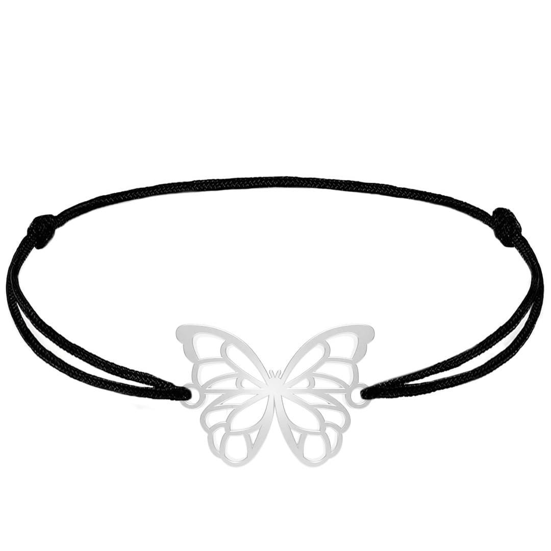 Bracelet Papillon argent cordon#Couleur et bracelet_Argent avec cordon
