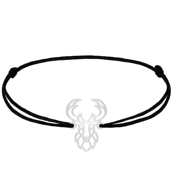 Bracelets Animal Totem Cerf 2 argent cordon #Couleur et bracelet_Argent avec cordon #Modèle_Modèle 2