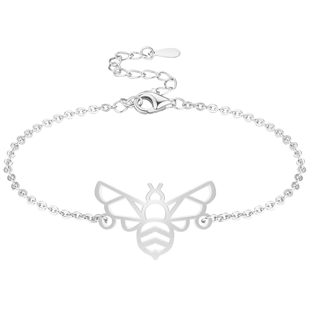Bracelet abeille argent chaîne #Couleur et bracelet_Argent avec chaîne