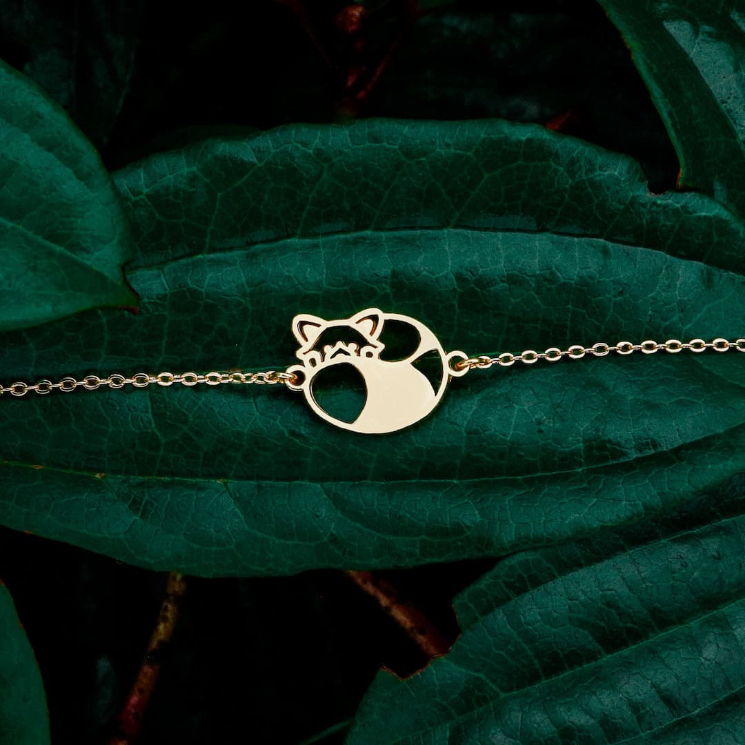 Bracelet Panda Roux Or Chaîne Feuille