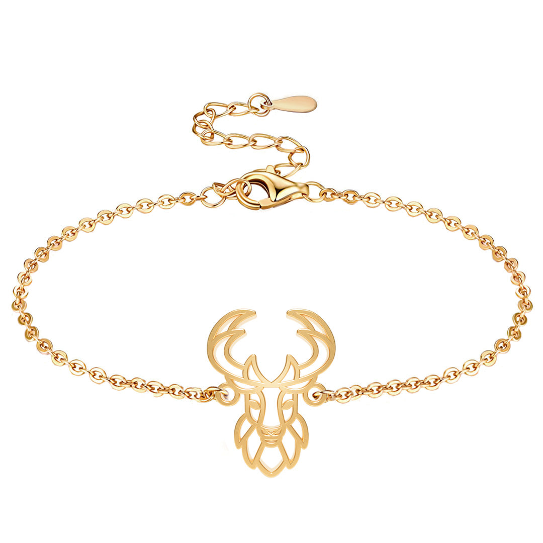 Bracelets Animal Totem Cerf 2 Or chaîne  #Couleur et bracelet_Or avec chaîne #Modèle_Modèle 2