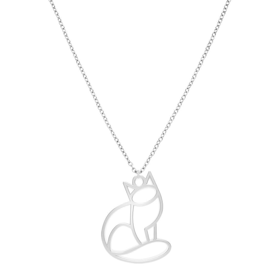 Collier Chat Argent Chaîne #Couleur et collier_Argent avec chaîne