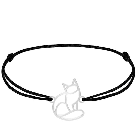 Bracelet Animal Totem Chat Argent cordon #Couleur et bracelet_Argent avec cordon