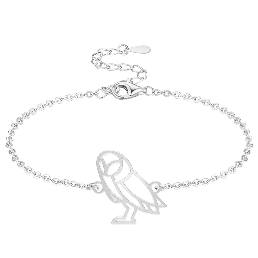Bracelet animal totem Chouette argent #Couleur et bracelet_Argent avec chaîne