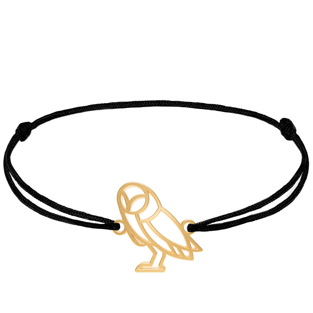 Bracelet animal totem Chouette or cordon #Couleur et bracelet_Or avec cordon