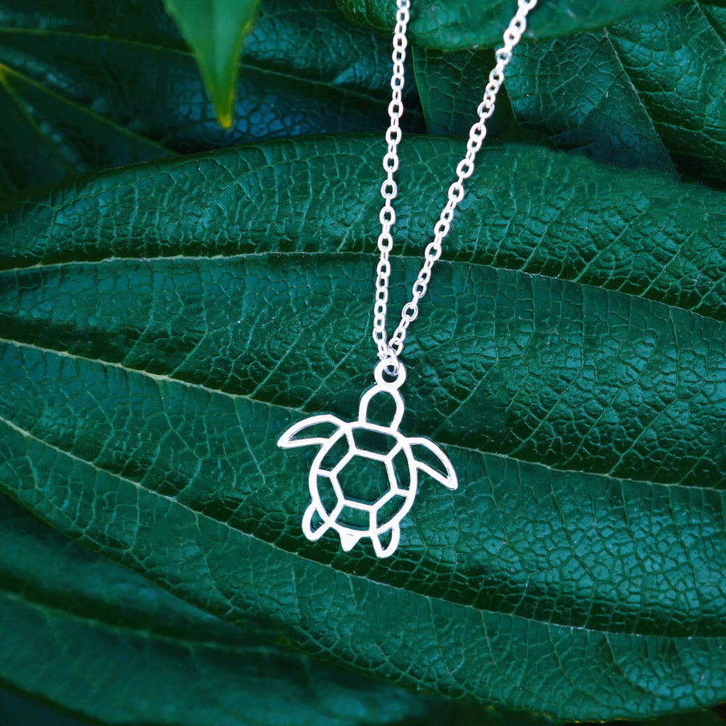 collier tortue argent chaine Feuille