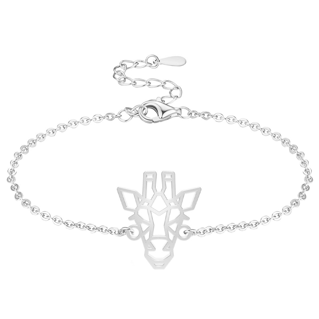 Bracelet animal totem girafe argent Chaîne #Couleur et bracelet_Argent avec chaîne
