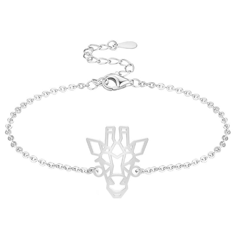 Bracelet Manchette Girafe – Argent – Thème Jungle – Ajustable