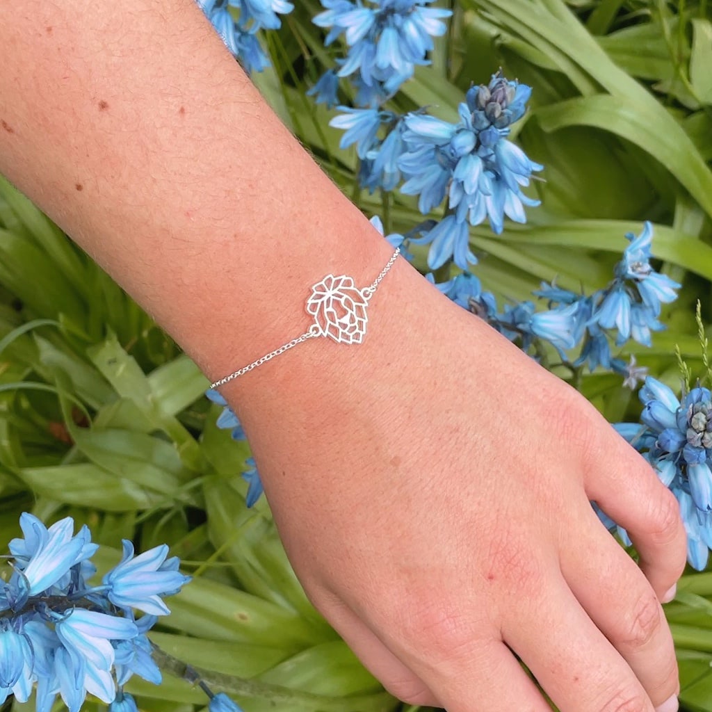 Bracelet Lion argent Chaîne fleurs bleues