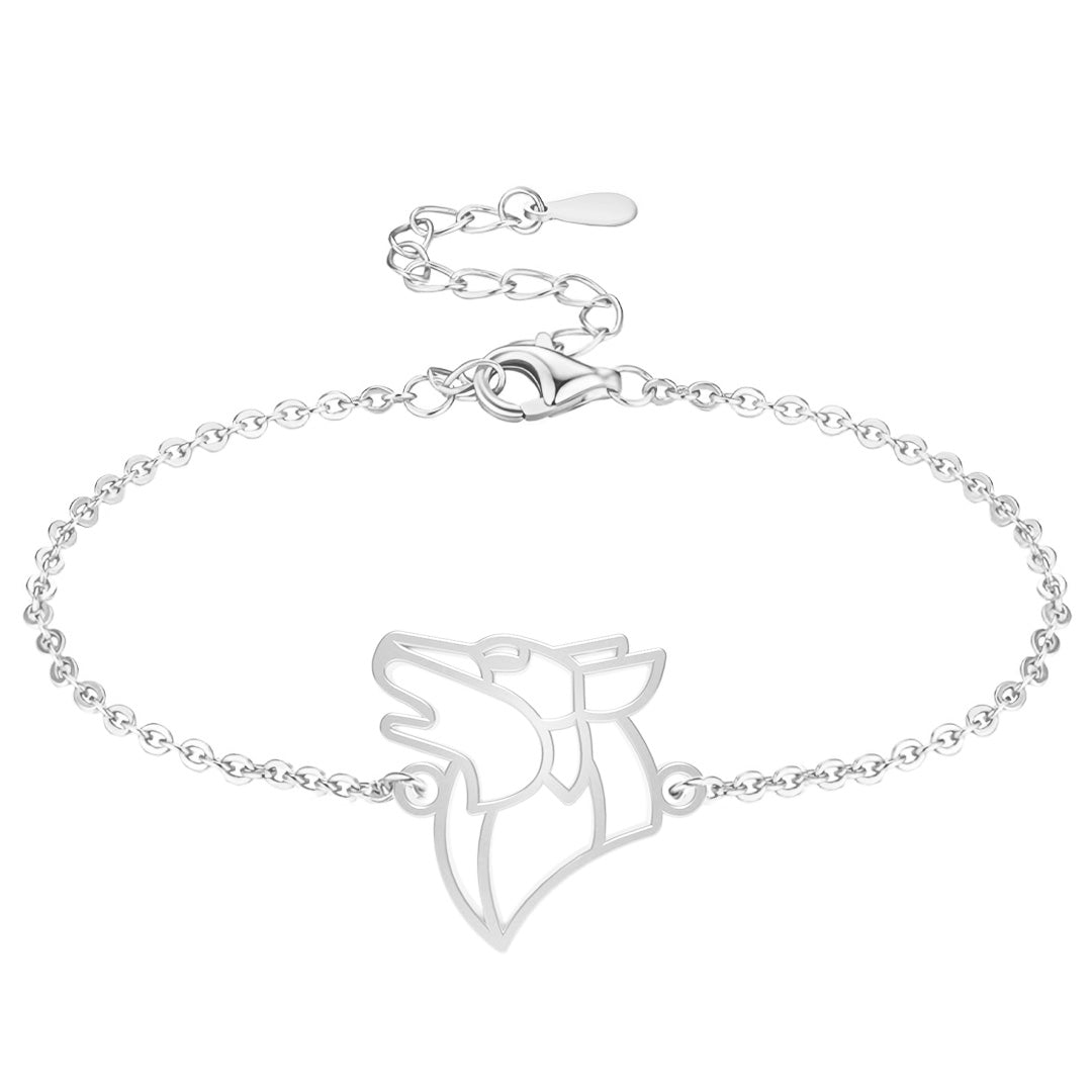 bracelet loup 2 argent chaine #Couleur et bracelet_Argent avec chaîne #Modèle_Modèle 2