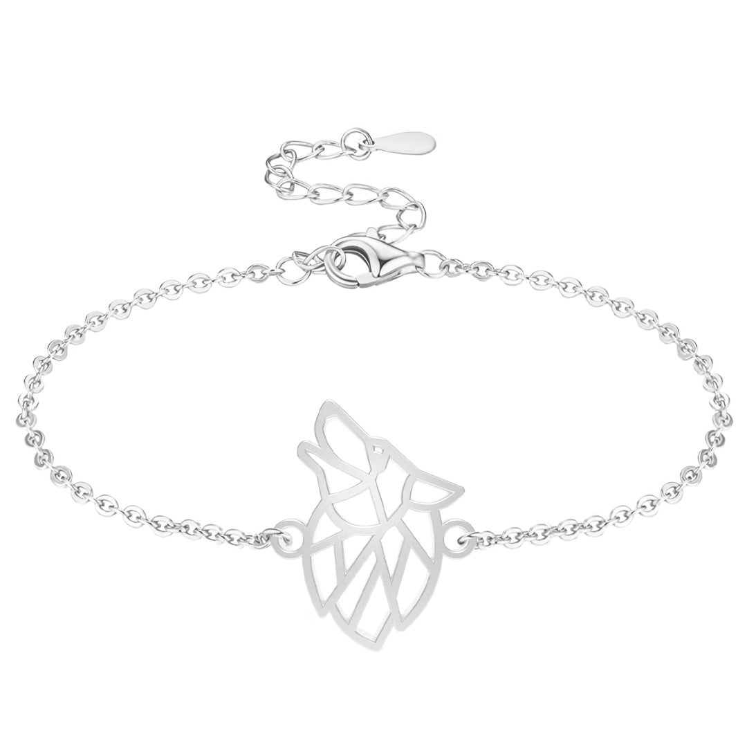 bracelet loup 1 argent chaine #Couleur et bracelet_Argent avec chaîne #Modèle_Modèle 1